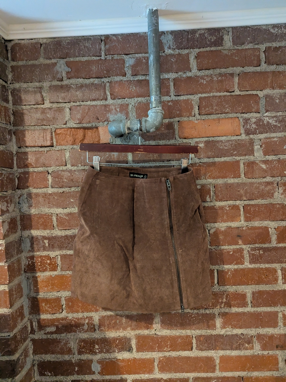 Blank NYC Brown Suede Zip-Front Mini Skirt